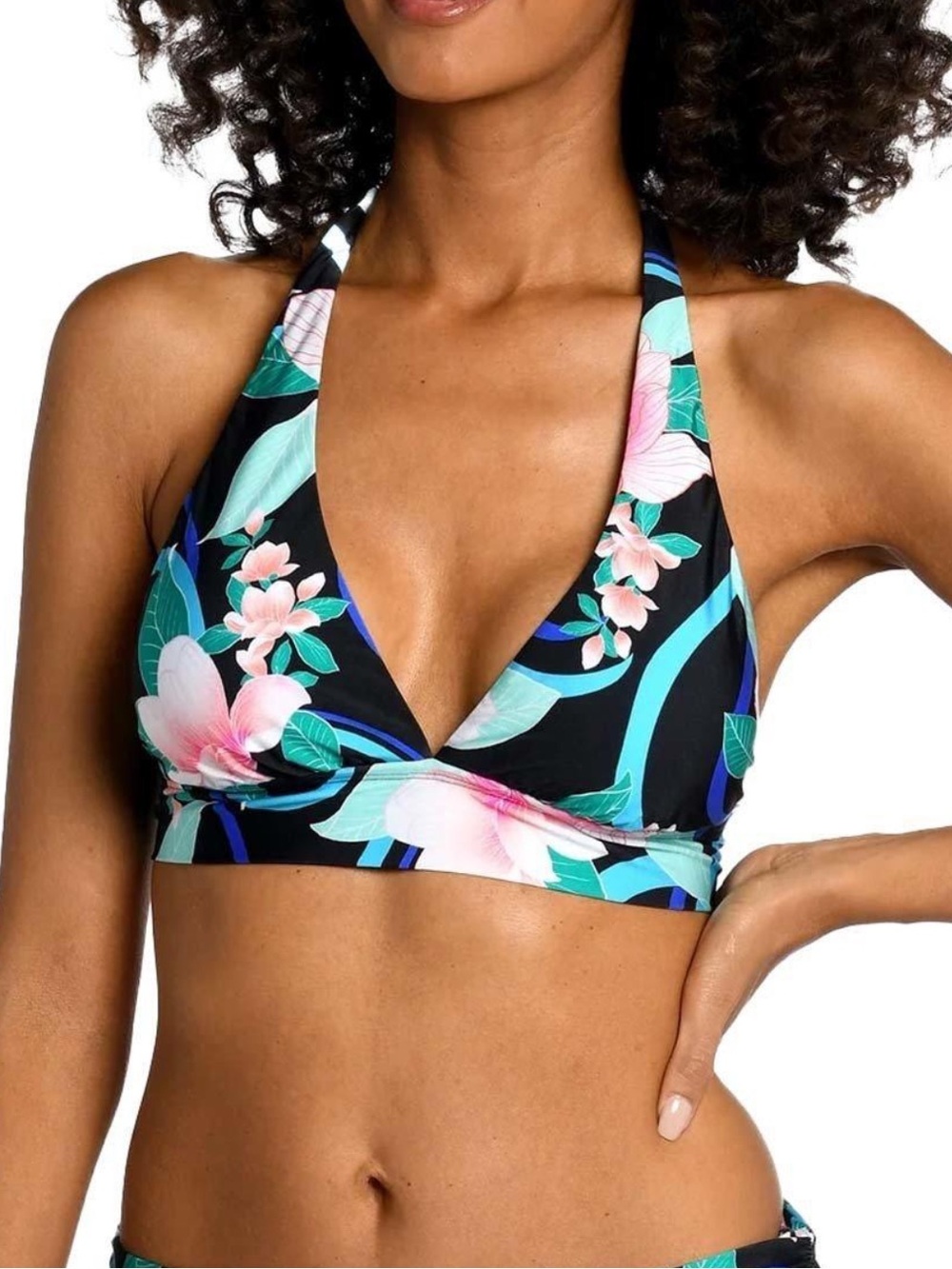 NWT La Blanca Floral Halter Bikini Top Sz 12 -